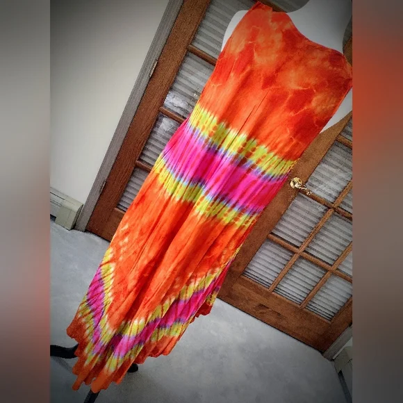 Brand New Handmade Tye Dye Asymmetrical Dress, Sleeveless, One Size Fits Most - Picture 6 of 11